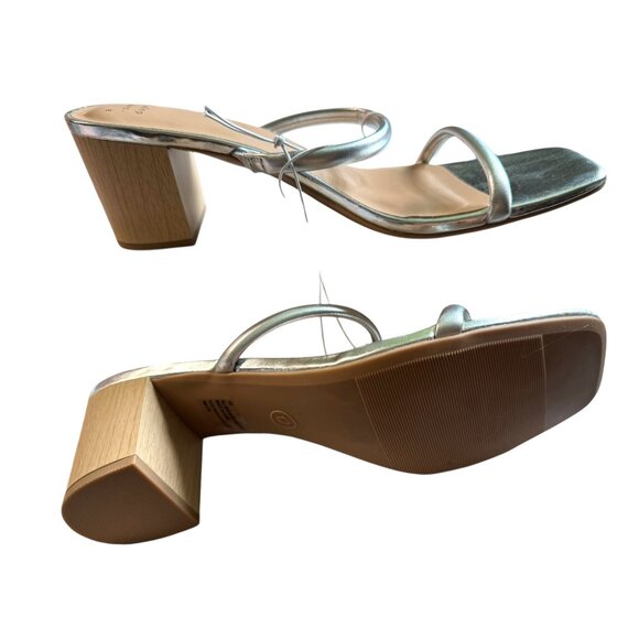 A New Day Silver Heeled Sandals Block Heel Square Toe Strappy Size 12 NIB - Picture 4 of 8